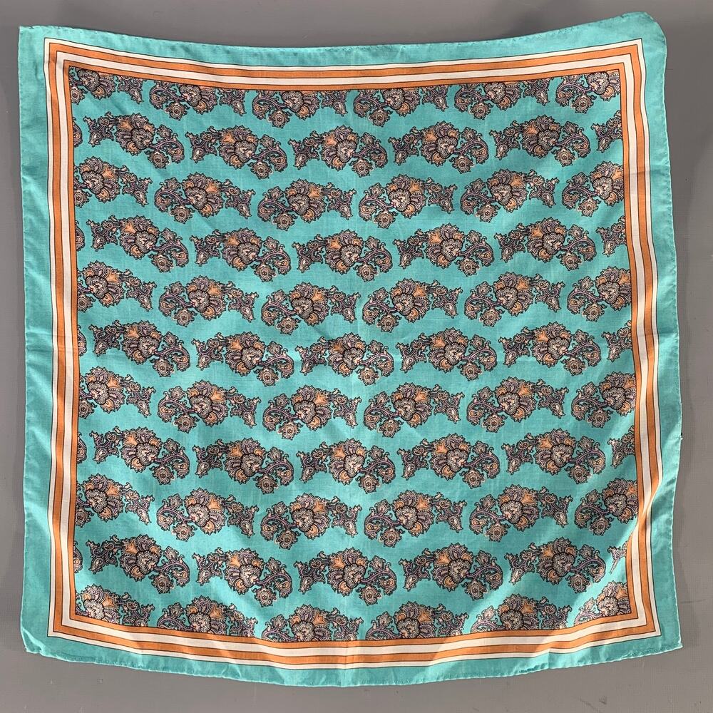 NO BRAND Teal Orange Paisley Silk Pocket Square